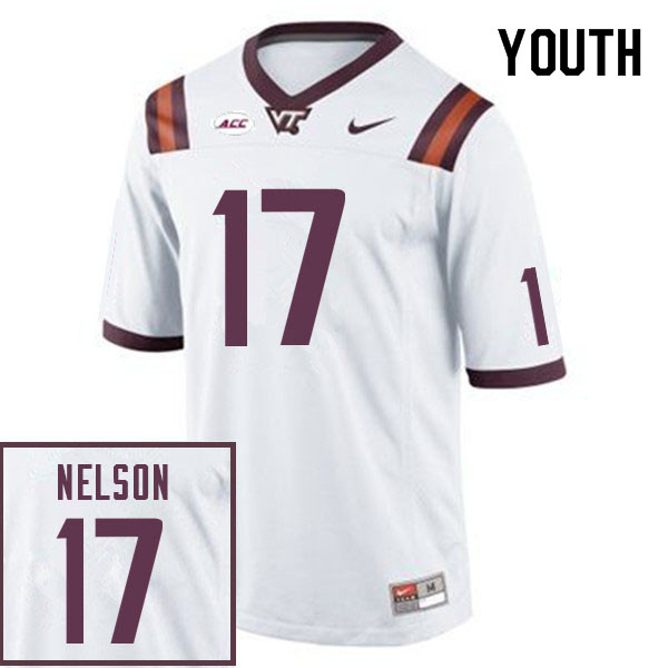 Youth #17 Cole Nelson Virginia Tech Hokies College Football Jerseys Sale-White - Click Image to Close